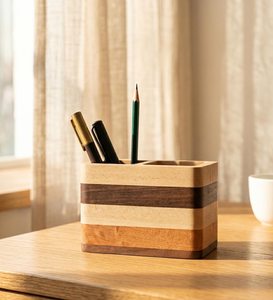 Portalápices de Madera Hecho a Mano, Rectangular, Minimalista, Organizador de Escritorio, Suministros de Oficina, Capacidad para Múltiples Dispositivos - Product Image 2