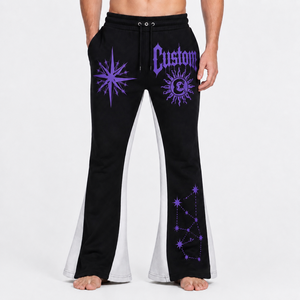 Men Flared Sweatpants Graphic Print Wide Leg <b>Drawstring</b> Streetwear Joggers Casual Fashion Custom Eco-Friendly <b>Trousers</b> - Product Image 3
