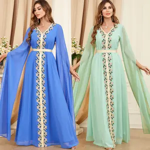 Nhà Cung cấp nhà máy Uni abaya vải cho ăn mặc v-cổ dài tay áo màu sắc mùa giải mới phụ nữ hồi giáo quần áo abaya kaftan