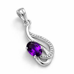 Pendentif tendance en argent sterling plaqué rhodium avec améthyste taille ovale – Cadeau minimaliste fait main pour elle, bijoux de février - Product Image 3