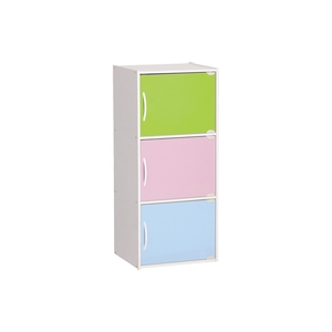 Minimalist <b>White</b> Laminated Board 3 Layer <b>Storage</b> <b>Cabinet</b> with Multicolor Doors Home Organizer - Product Image 1