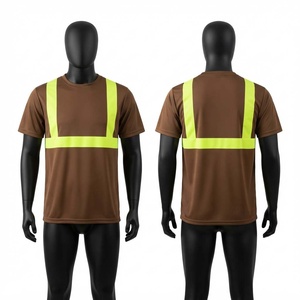 เสื้อยืดทำงานพรีเมียม 160 GSM ผ้าฝ้าย/ใยไผ่ สีน้ำตาล ผ้าซับเหงื่อ แถบสะท้อนแสงนีออน แผงสายรัดป้องกันรังสียูวี แห้งเร็ว - Product Image 1