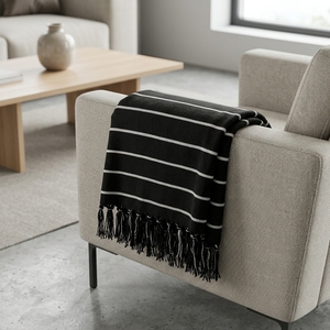 Manta Decorativa Mura Stripes Negra, Tejida, de Tela Suave, Larga, Ligera, para el Hogar, Bufandas, Chales, Cubre Sofá - Product Image 5