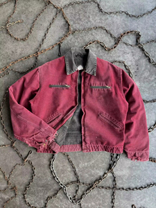 Blouson bomber en toile rouge pour homme, col rabattu, fermeture à bouton unique, style workwear, 100% coton, séchage rapide, respirant, hiver - Product Image 3