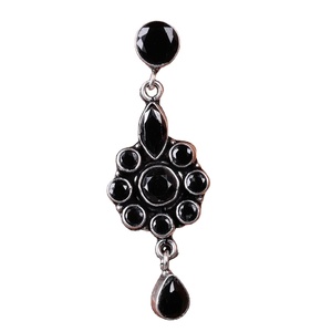 Black Onyx Oxidized Silver Bohemian Flower Drop Earrings Brass Ethnic Wedding Jewelry Wholesale - Product Image 1