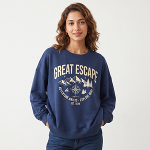 <b>Women's</b> Graphic Printed Sweatshirt 100% Cotton Fleece Drop Shoulder Tee <b>Women</b> Winter Wear Sweat Tee Casual Loose Fit Sweatshirts - Product Image 1