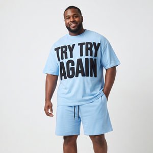 Custom Men's Puff Printing Summer T-Shirt Shorts Set Premium Heavyweight Cotton Oversize Drop Shoulder Loose Two Piece Set Tee - Product Image 1