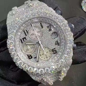Luxury Diamond Watch Women Analog <b>Chronograph</b> 40mm Round Case Sapphire Dial Stainless Steel Band Butterfly Clasp Quartz Movement - Product Image 3