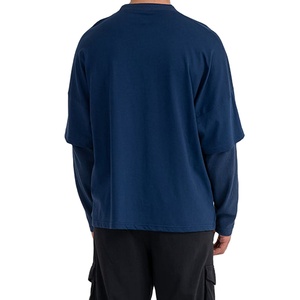 T-shirt décontracté à manches longues superposé, couleur unie, col montant, pull minimaliste, streetwear homme, vêtement à épaules tombantes - Product Image 5