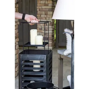 Modern Iron Candle Stand with Slatted Design for Home Decoration Durable Metal Lantern Style - Product Image 4
