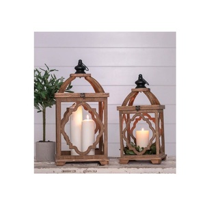Portavelas de madera vintage con puerta de cristal y asa de cuerda, centro de mesa para bodas estilo rústico - Product Image 4