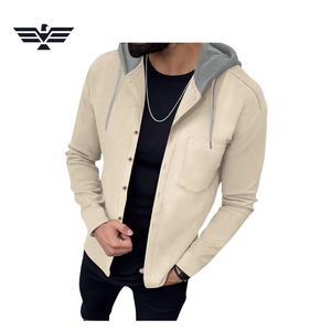 Men's Black Waffle Texture <b>Hooded</b> <b>Shirt</b> Casual Long Sleeve Zipper Top with Pocket 100% Cotton Breathable - Product Image 4