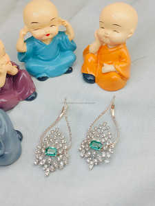 <b>Emerald</b> Diamond Drop Earrings Rose Gold with Side Accents designed for graceful movement radiant shine and luxe statement look - Product Image 2