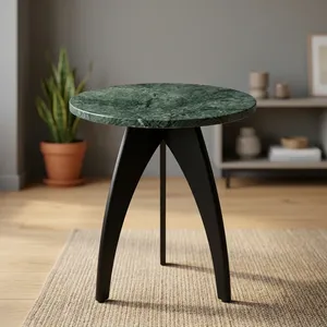 Modern <b>Round</b> Green Marble <b>Side</b> <b>Table</b> With <b>Black</b> Tripod Base Handmade Accent End <b>Table</b> for Living Room Bedroom Decor - Product Image 6