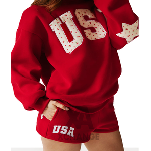 Sweat-shirt brodé USA pour femme, col rond, 100% coton, tricoté, manches longues, vêtements décontractés d'automne - Product Image 2