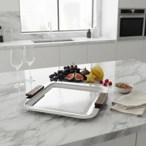 Plateau de service rectangulaire en métal Royal Look avec poignée en bois pour table à manger, plateaux de service alimentaire, fournitures pour la maison, les mariages et les hôtels - Product Image 5