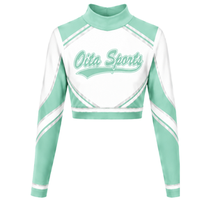 Maillot de cheerleading sublimé vert menthe et blanc à manches longues – Tenue de sport athlétique pour l'entraînement, la pratique et la compétition - Product Image 1