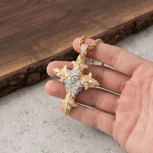 Pendentif Croix Tête de Mort Personnalisé Sertie de Pierres avec Chaîne Corde, Finition Argent 925, Bijoux Hip Hop de Luxe, Bijou Statement pour Homme - Product Image 3