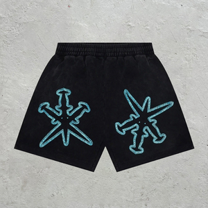 Shorts unisexes personnalisables en coton avec crâne et strass taille mi-haute Fortleo - Product Image 5