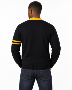 Cardigan en tricot noir et jaune à col en V pour homme, manches longues, boutons sur le devant, style décontracté universitaire, marque privée, vente en gros - Product Image 2