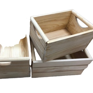 Boîtes de stockage en bois massif rustiques affichage de caisse de ferme de nidification avec poignées découpées paniers en bois décoratifs - Product Image 3