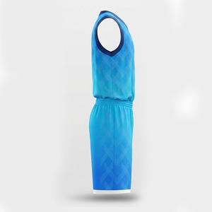 Conjunto de Uniforme de Baloncesto Ekin Impex Azul con Patrón Geométrico, Sin Mangas, Cuello en V, Transpirable y Absorbente de Humedad para Adultos - Product Image 6