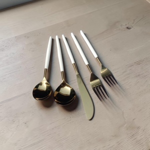 Gold Plated Cutlery Set Minimalist Design Long Handle <b>Mirror</b> Finish Dishwasher Safe Wedding Utensils - Product Image 3
