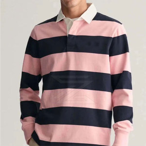 Chemise de rugby pour homme, design rayé classique, coton doux, polyester, confortable, manches longues, haut décontracté - Product Image 2