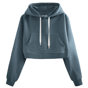 Sudadera corta de algodón suave para mujer, sudadera con capucha corta informal para el día a día, sudadera corta con cordón para mujer - Product Image 1