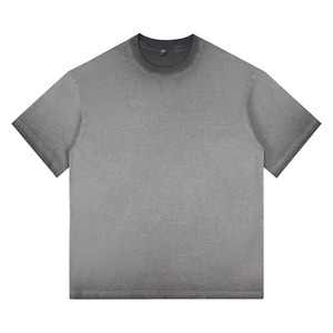 T-shirt décontracté pour homme de haute qualité, 100 % coton, coupe oversize, col montant, style vintage délavé à l'acide, épaules tombantes, option grandes tailles - Product Image 4
