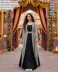 Elegant Black And Beige Silk Salwar Kameez With Beads Embroidery And Net Dupatta For Women India Pakistan Wedding 110807 - Product Image 3