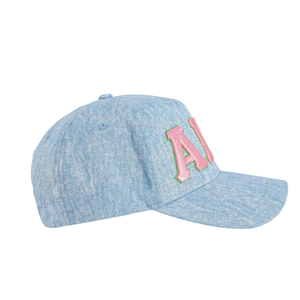 หมวกแก๊ปยีนส์สีฟ้าอ่อน AKA Light Denim Snapback ปรับขนาดได้ พร้อมตัวอักษรปักสีชมพู หมวกเบสบอลลำลองสำหรับผู้หญิง เหมาะสำหรับกิจกรรมกลางแจ้ง - Product Image 4