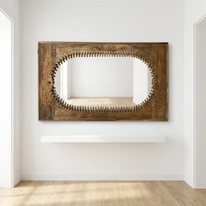 Grande décoration murale suspendue en bois massif, design turc/islamique, sculptée à la main, cadre de miroir Jharokha pour salon, hôtel, entrée. - Product Image 3