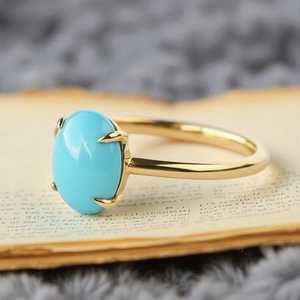 Natural <b>Turquoise</b> Oval Engagement <b>Ring</b> 925 Sterling Silver 14K Gold Plated December Birthstone Boho Promise Wedding <b>Ring</b> - Product Image 1