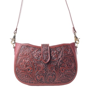 Bolso de hombro de cuero labrado occidental superventas diseño cosido occidental flecos recién llegado cremallera herramientas de mano precio al por mayor - Product Image 1