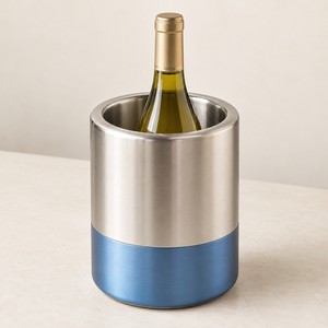 Enfriador de Vino de Acero Inoxidable, Enfriador de Vino de Doble Pared, Cubo Enfriador de Vino con Banda Azul, Porta Botellas Individual - Product Image 1