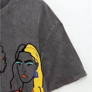 Camiseta de mujer con estampado de color liso y cuello en V, tops de verano, camiseta holgada de moda para mujer - Product Image 4