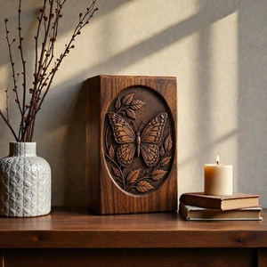 Handcrafted Butterfly Engraved American Style Natural Wood Cremation Urn <b>Box</b> Eco-Friendly Pet & Baby <b>Memorial</b> Keepsake Storage - Product Image 4