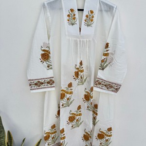Cotton Hand Block Print Boho Floor-Length A-Line Breathable Womens <b>Summer</b> Wear Sleeveless V Neck Striped Loose Waist <b>Kaftan</b> - Product Image 1