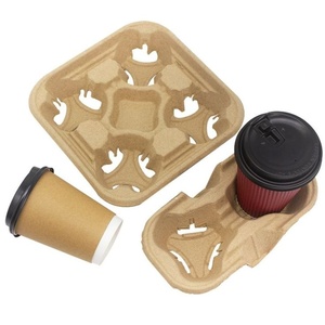 Plateau porte-gobelets jetable en pulpe moulée robuste pour 4 tasses, idéal pour les restaurants, les hôtels et la livraison à emporter - Product Image 2
