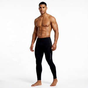 Leggings de compression longs pour hommes, couleur unie noir, en Spandex et Nylon, taille élastique - Product Image 4