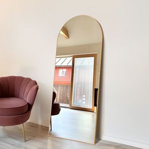 Specchio ad Arco a Figura Intera 71"x26" Infrangibile Dorato da Terra per Camera da Letto - Product Image 1