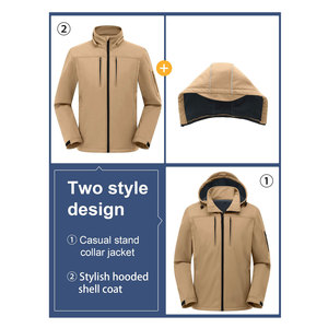 Veste softshell pour homme avec logo personnalisé, élégante, imperméable, respirante, coupe-vent, avec capuche amovible, chaude, pour la randonnée et le ski en plein air - Product Image 4