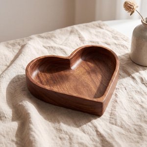 Rustic Acacia Wooden Heart Bowl Handmade Craft Bowl Heart Shape Wooden Salad Bowl for Dining and Serving - Product Image 1