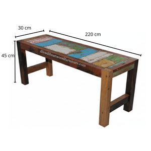 Banc Rita en bois de bateau récupéré, pieds droits, patchwork, démontable, couleur naturelle, design minimaliste et durable, pour l'intérieur et l'extérieur - Product Image 1