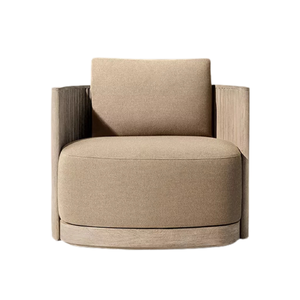 Sillón de Exterior Contemporáneo de Teca con Diseño Curvo Acanalado, Asiento Acolchado, Mecanismo Giratorio de 360°, Muebles de Jardín de Primera Calidad - Product Image 3