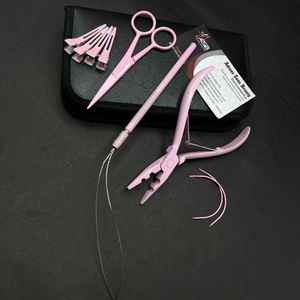 Light Baby Pink Stainless Steel Hair <b>Extension</b> Tool Kit Pliers <b>Micro</b> Rings Loop Needles Clips Strong Hold Custom Logo - Product Image 5