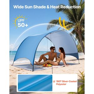 Tenda da Spiaggia Portatile UPF 50+ per 3 Persone, Tettoia Leggera in Tela con Picchetti e Borsa per il Trasporto, Protezione Solare Estiva - Product Image 2