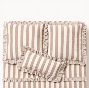 Housse de coussin 100 % coton tissé à rayures avec volants, housse de coussin décorative style ferme à bord festonné, housse de coussin de canapé, vente en gros - Product Image 2