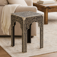 Handgefertigter Beistelltisch mit Knochenintarsien von Royal Artisans, schwarzes Blumenmuster, Wohnmöbel, Wohnzimmer, Schlafzimmer, Dekoration